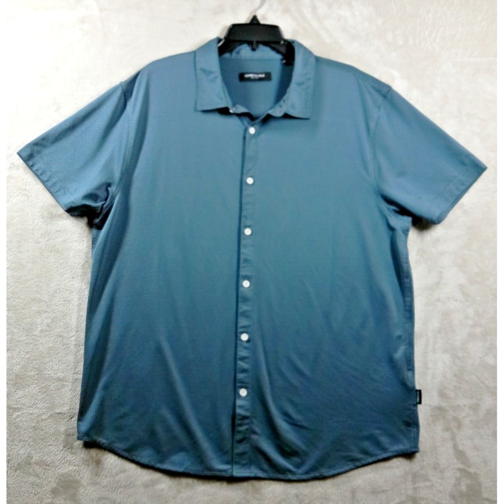 Men' Kenneth Cole New York Short Sleeve Button Down Size XL Checker Pattern Blue